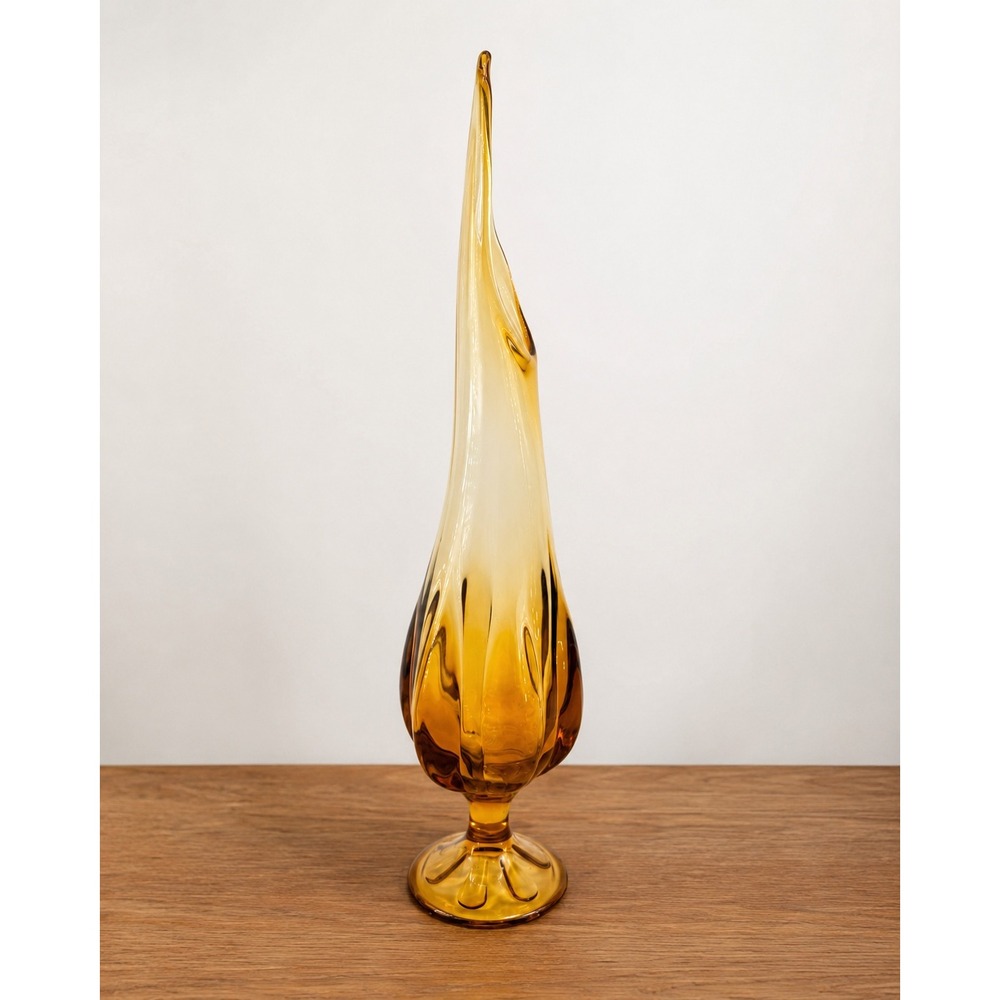 Viking‎ Glass Amber 19" 6 Petal Swung Smoothie Vase Mid Century Art Glass